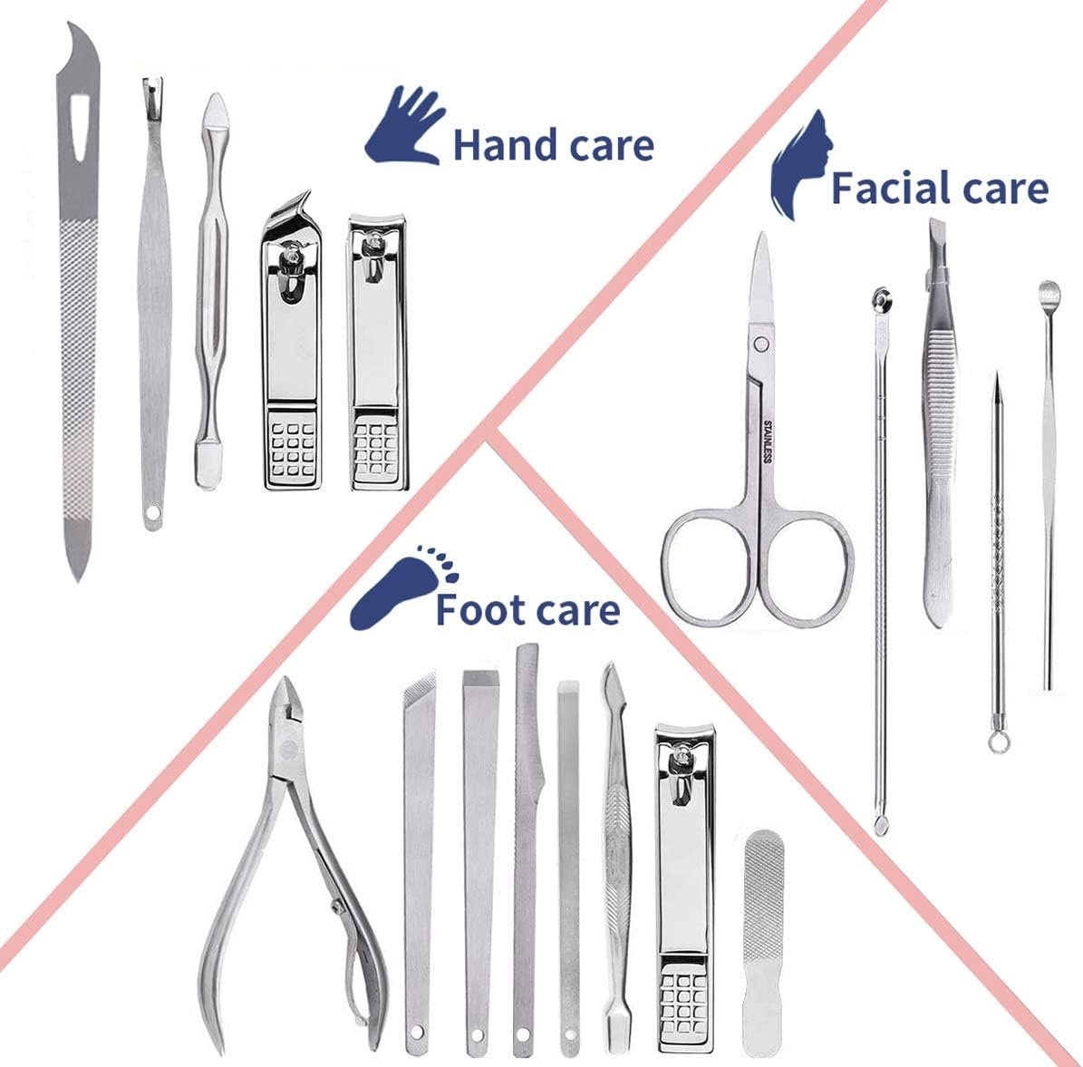 19-piece complete pedicure and manicure set for personal care