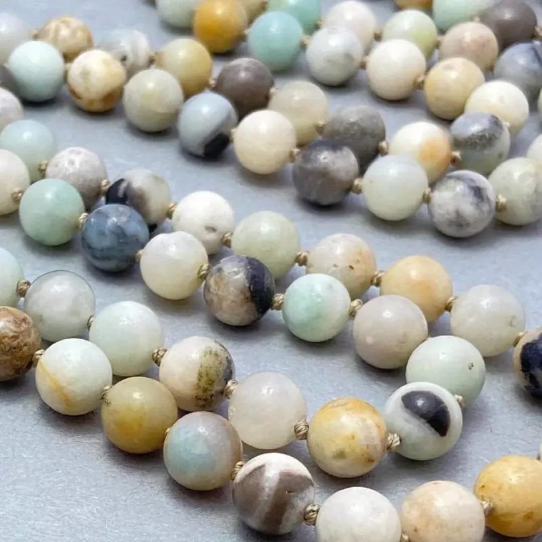 Natural Amazonite Stone Necklace – 108 Beads (6mm) + Tassel | Luxury Spiritual Design