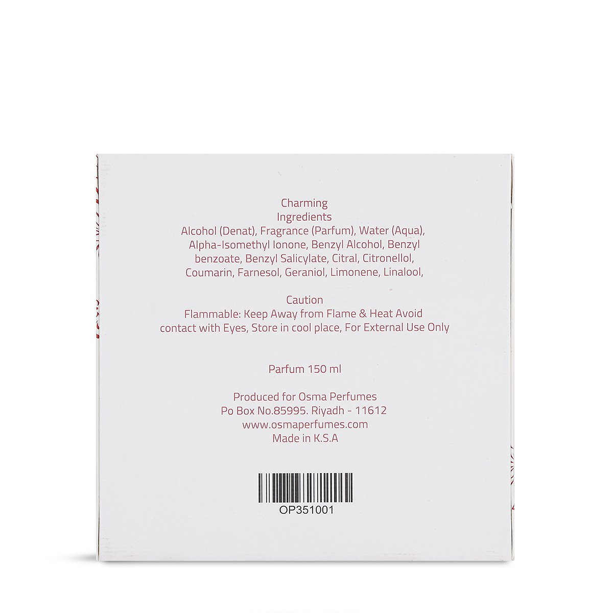 Osma Charming Concentrated Perfume - Limited Edition - 150 ml | Unisex